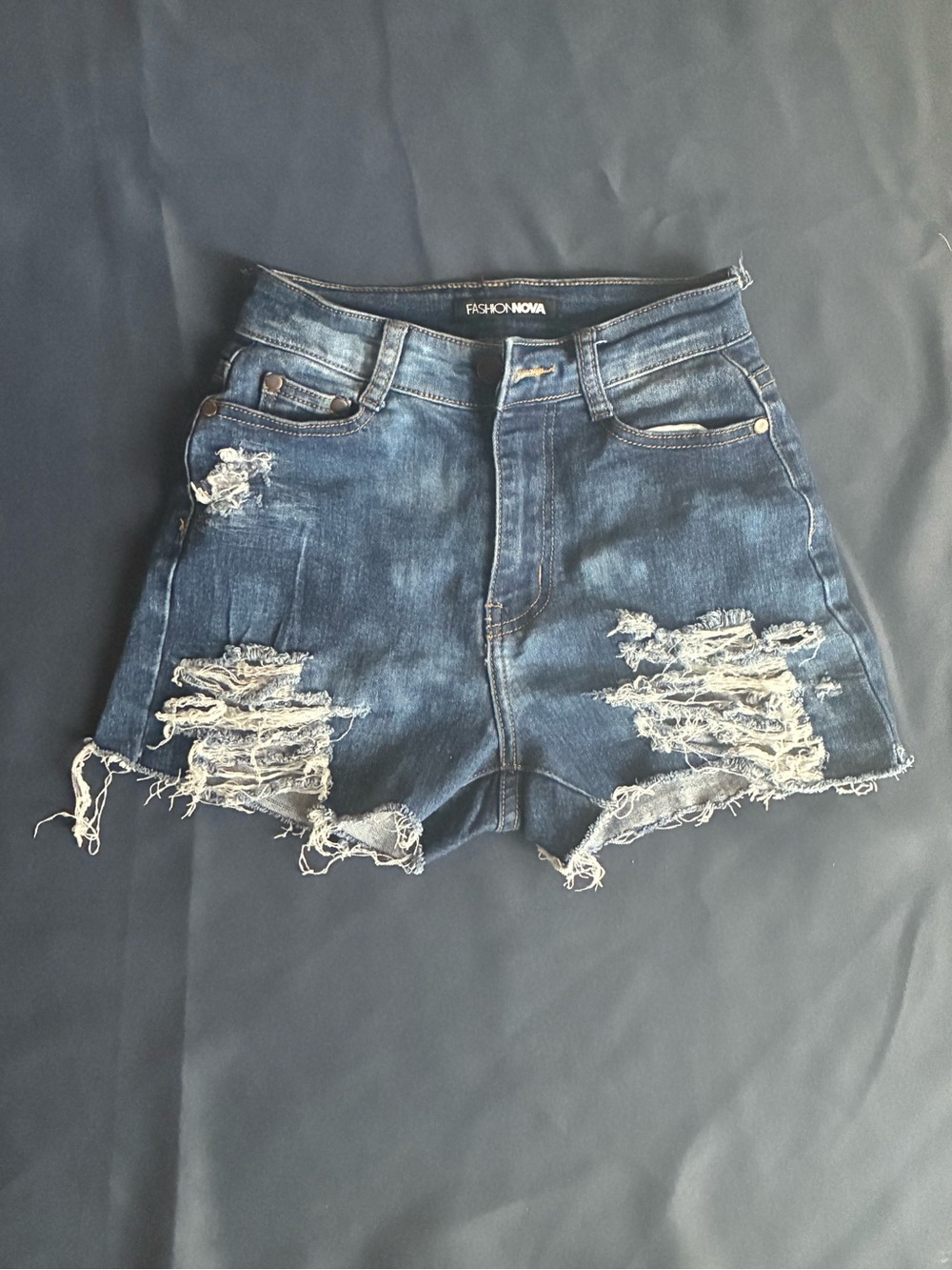 Fashion Nova Women's Dark Blue Distressed Denim Shorts